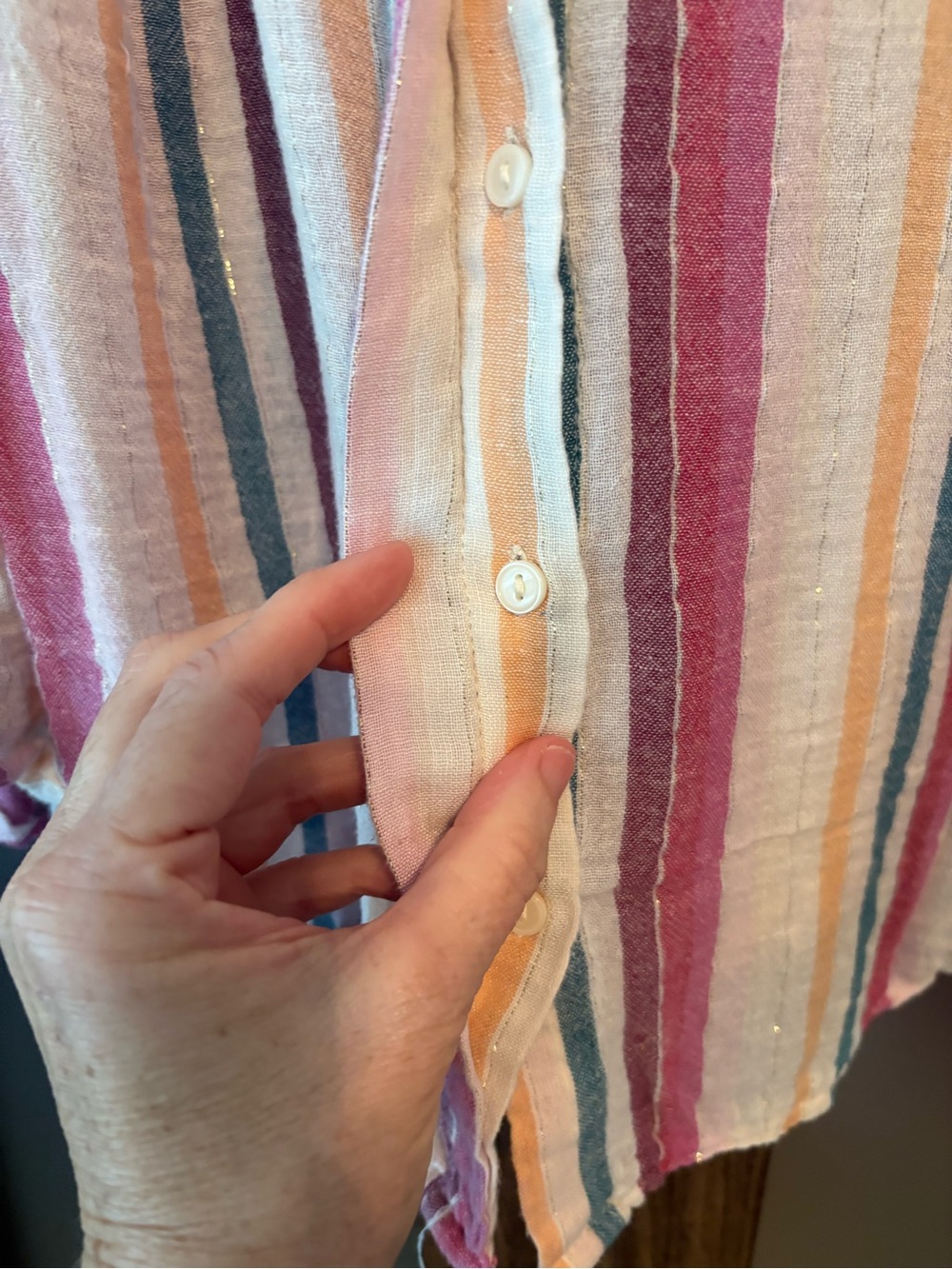 Kaari blue Pink Striped Women's Peasant Blouse - Picture 4 of 5